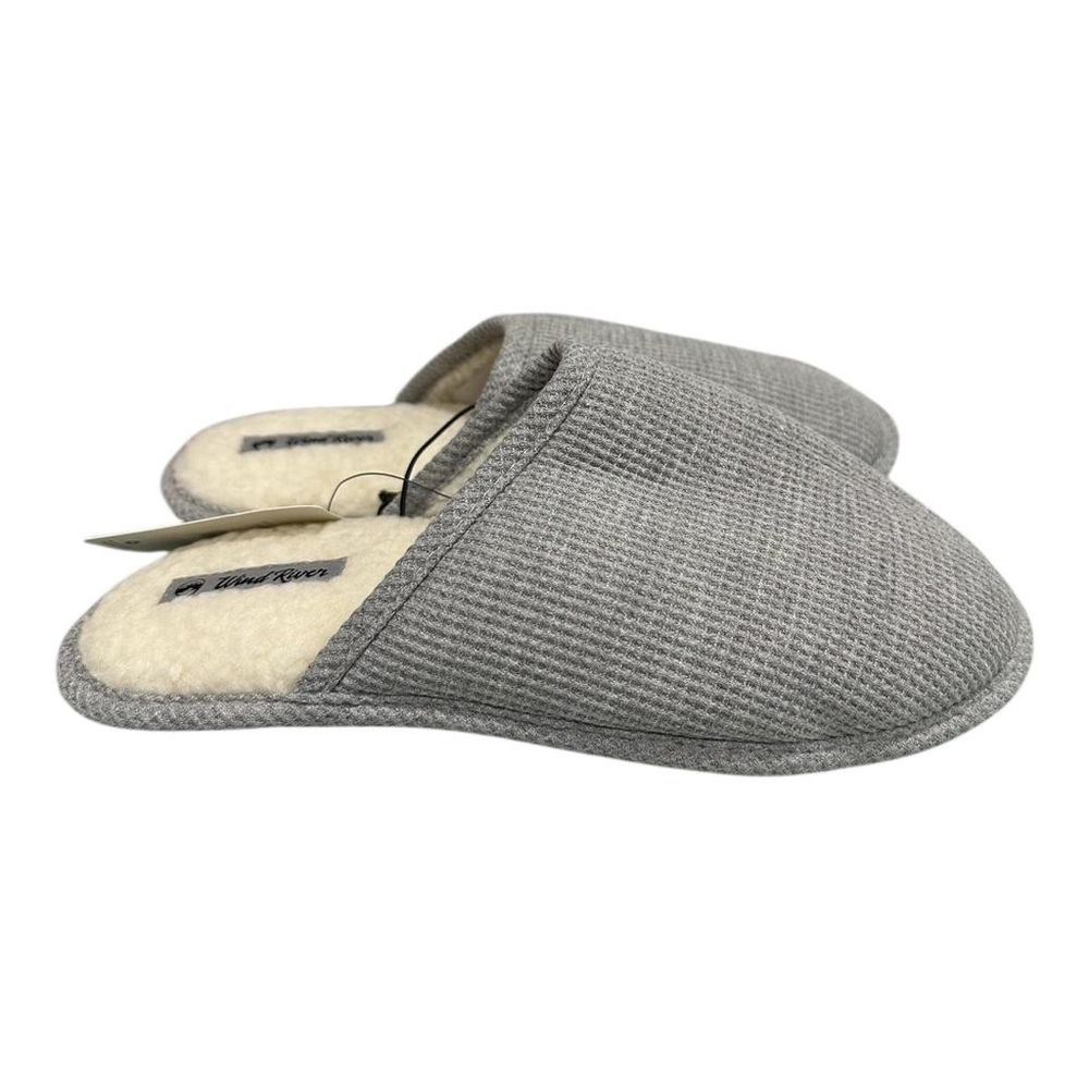 WindRiver Slippers Womens Size 8 Gray Fabric Mule Faux Fur House Cozy Shoes